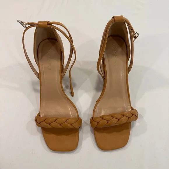 Alicepub HX2301CP Braided Block Heel Sandals Womens 8 Tan Ankle Strap Minimalist - Picture 2 of 9
